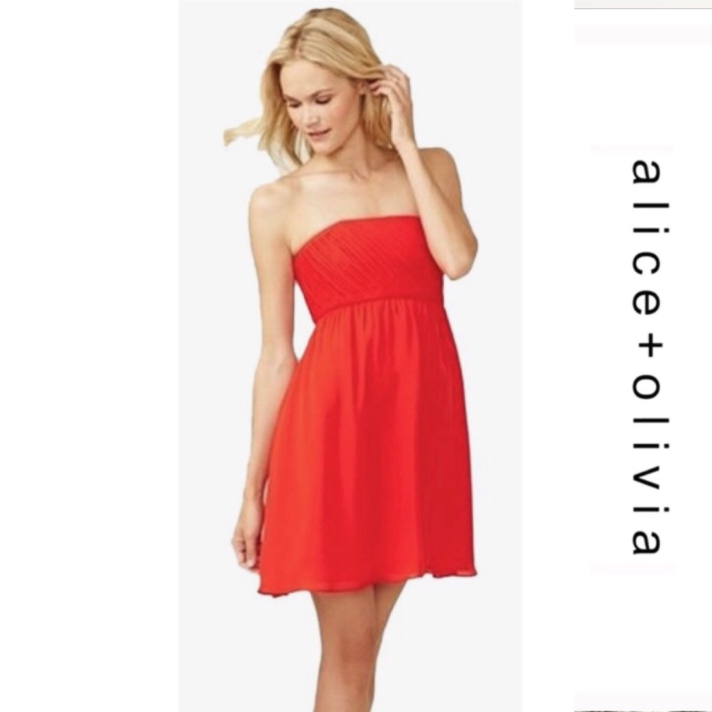 🆕 {Alice + Olivia} Red Ashli Silk Cocktail Dress • Size 8